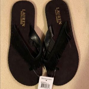 Ralph Lauren Womens Suede Fringe Flip Flop S6 New